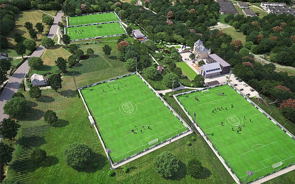 Vista aérea de las instalaciones de fútbol del PSG Academy Pro Évian